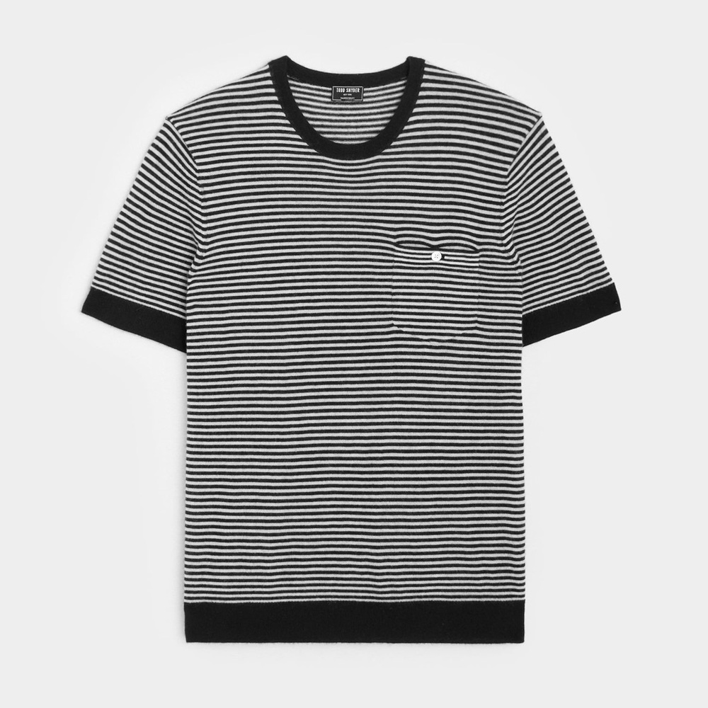 NWT | Todd Snyder | PREMIUM CASHMERE POCKET TEE IN BLACK STRIPE - Picture 2 of 10
